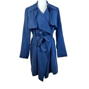 Club Monaco Blue Lyocell Belted Waterfall Trench Coat Jacket M (O636)